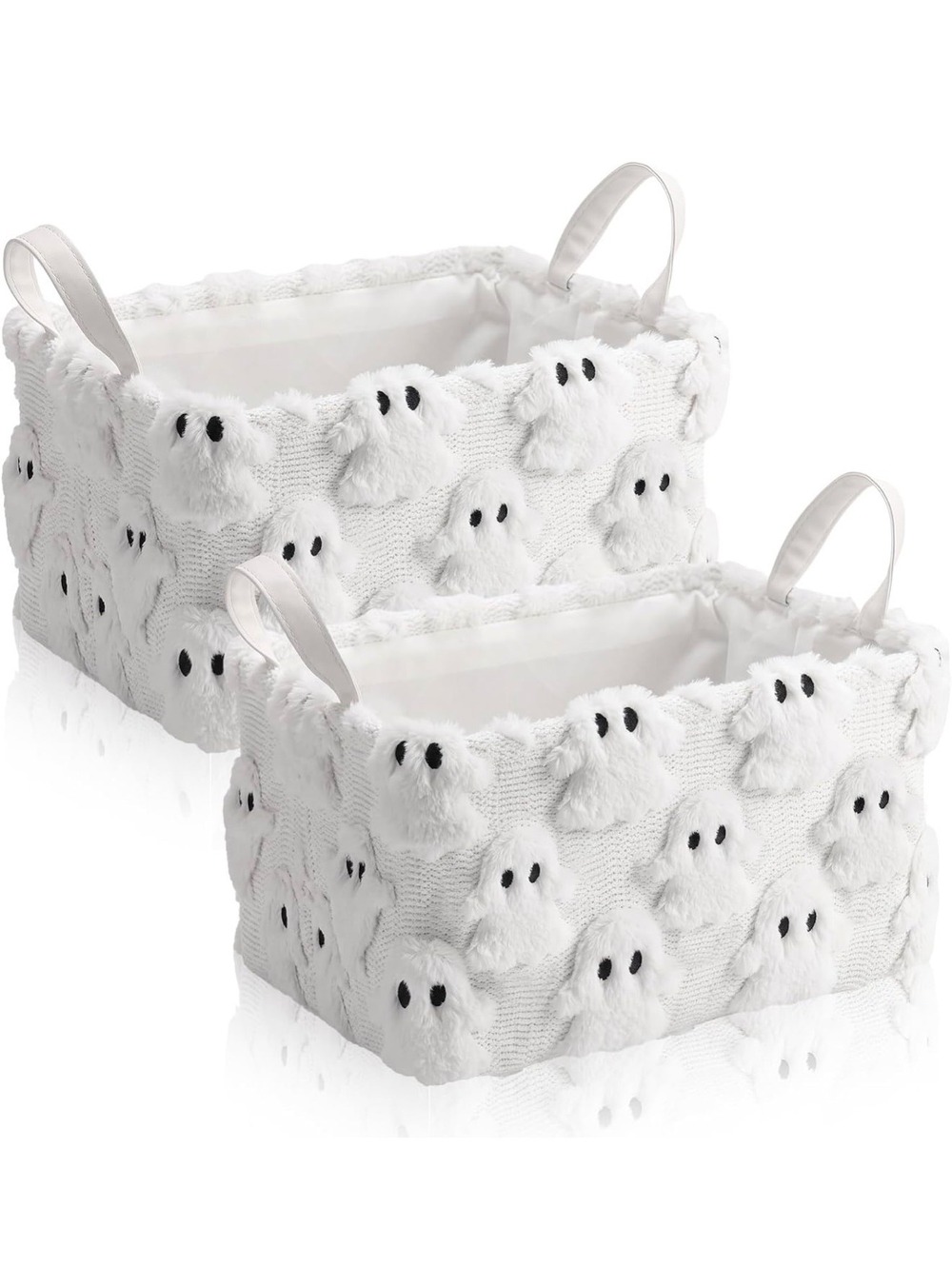 2 Pcs Halloween Ghost Basket with Handle Cute Storage Bin